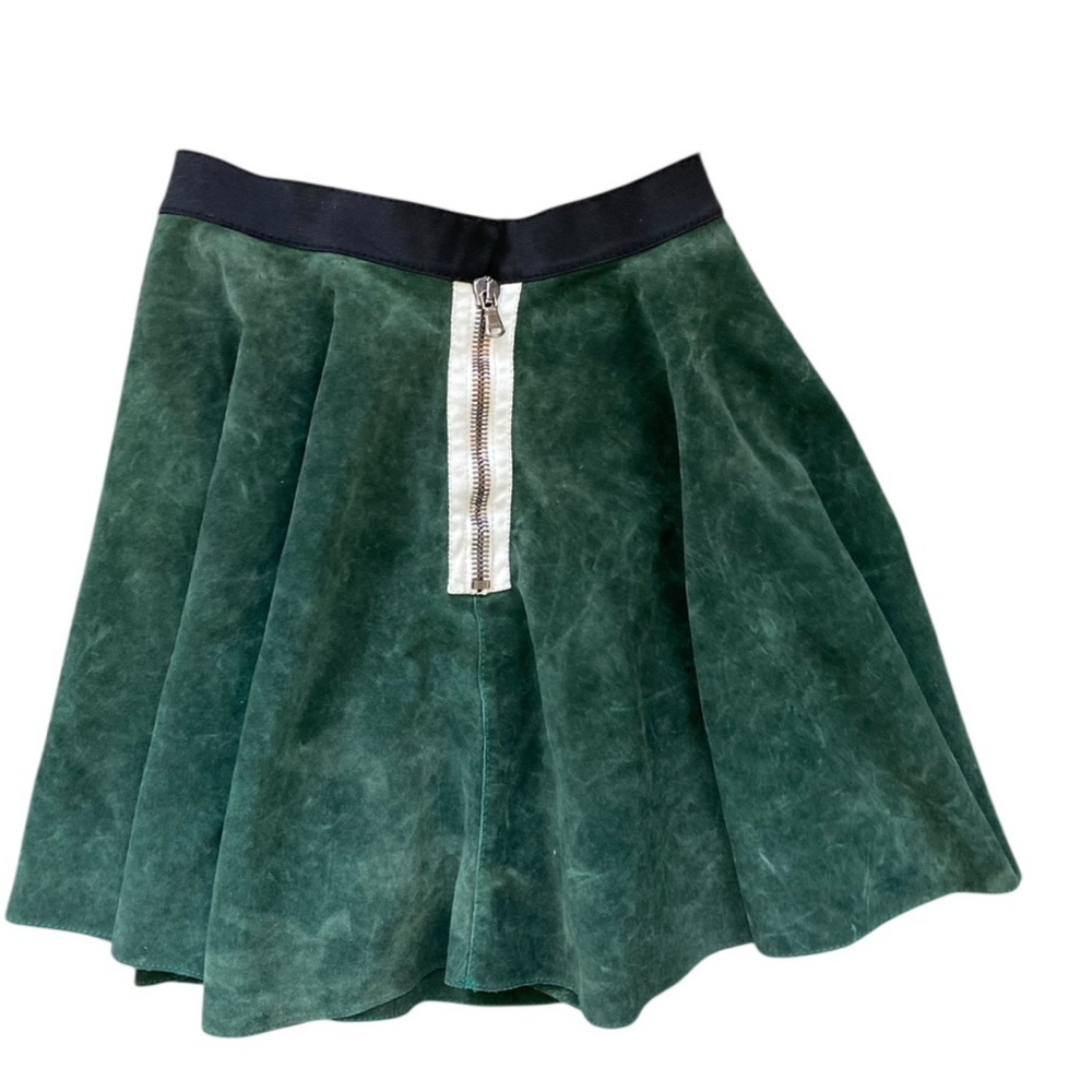 3.1 Phillip Lim Forest Green Suede Skirt Silk Lined Italian Hardware Embroidered - Picture 10 of 14